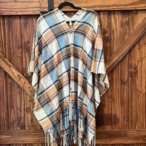 Matilda Jane Poncho Scarf Sweater in Blue and Tan